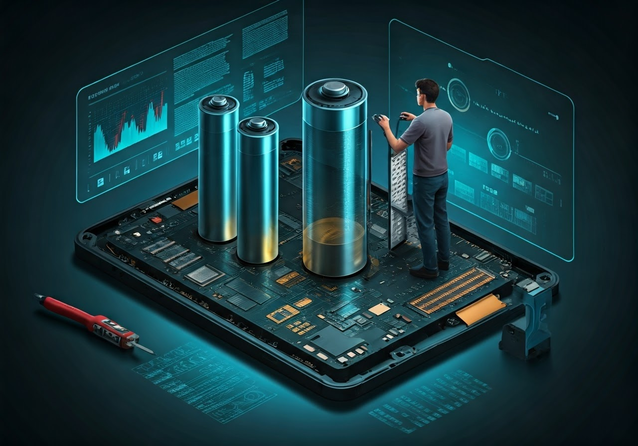 Technician optimizing IoT battery