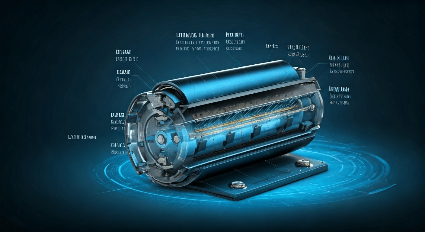 Illustration of a lithium-ion battery structure.