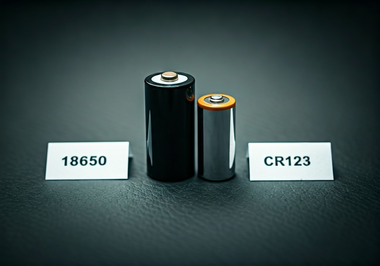 18650 und CR123 Batterien nebeneinander